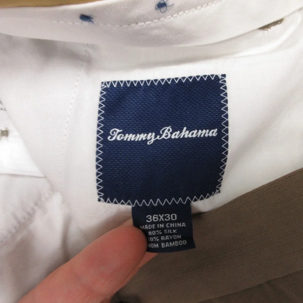 Tommy Bahama Pants Mens 36x30 Brown‎ Silk Rayon Pleated Trousers Straight